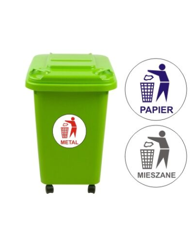 Naklejki na kosz 8 cm - śmieci - szkło, metal, papier