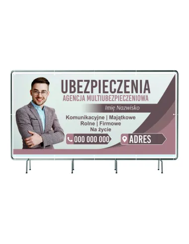 BANER REKLAMOWY na siatce mesh 100x50 cm gotowy projekt UBEZPIECZALNIA