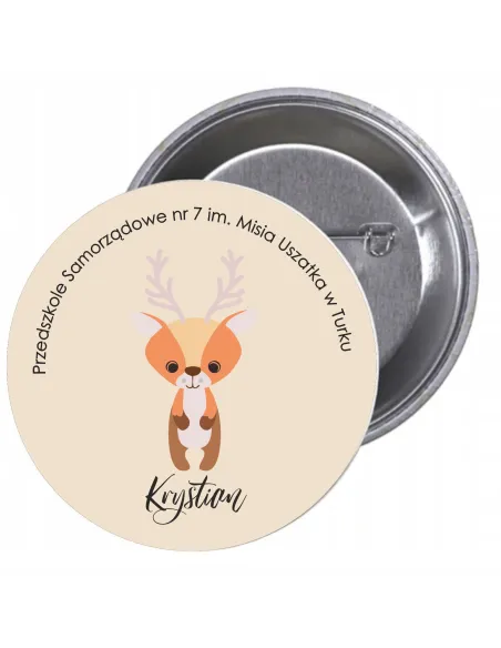 Przypinki buttony PRZEDSZKOLE IMIĘ SARNA znaczki badziki z grafiką
