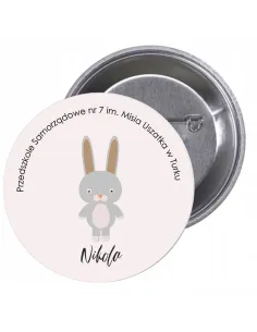 Przypinki buttony PRZEDSZKOLE IMIĘ KRÓLIK znaczki badziki z grafiką