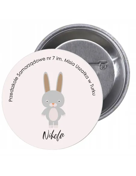 Przypinki buttony PRZEDSZKOLE IMIĘ KRÓLIK znaczki badziki z grafiką