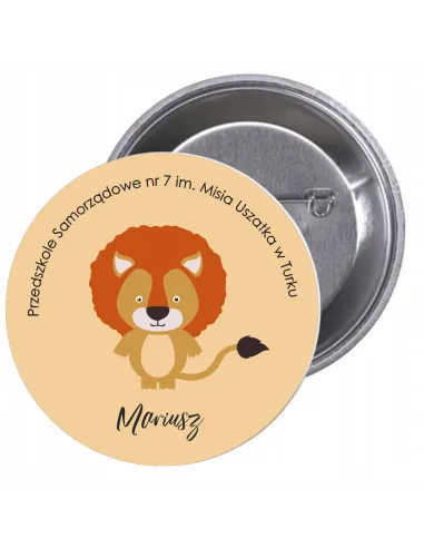 Przypinki buttony PRZEDSZKOLE IMIĘ LEW znaczki badziki z grafiką