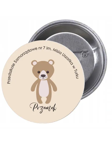 Przypinki buttony PRZEDSZKOLE IMIĘ MIŚ znaczki badziki z grafiką