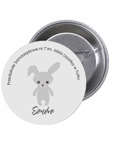 Przypinki buttony PRZEDSZKOLE IMIĘ ZAJĄC znaczki badziki z grafiką