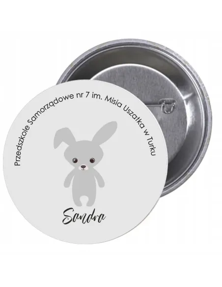 Przypinki buttony PRZEDSZKOLE IMIĘ ZAJĄC znaczki badziki z grafiką