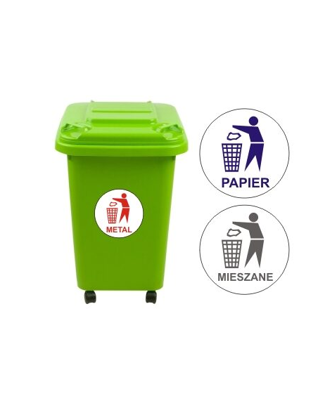 Naklejki na kosz 15 cm - śmieci - szkło, metal, papier