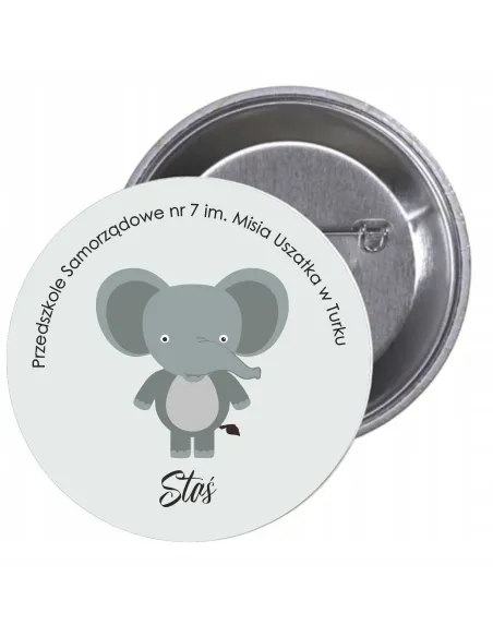 Przypinki buttony PRZEDSZKOLE IMIĘ SŁOŃ znaczki badziki z grafiką