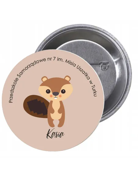 Przypinki buttony PRZEDSZKOLE IMIĘ WIEWIÓRKA znaczki badziki z grafiką