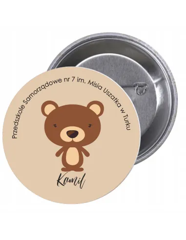 Przypinki buttony PRZEDSZKOLE IMIĘ MIŚ znaczki badziki z grafiką