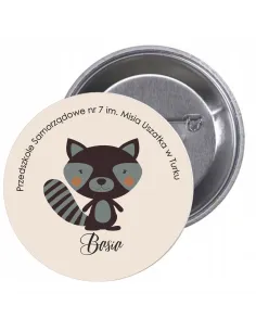 Przypinki buttony PRZEDSZKOLE IMIĘ RACCON znaczki badziki z grafiką