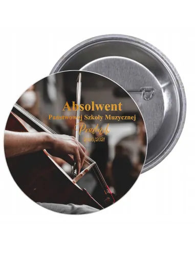 Przypinki buttony ABSOLWENT SZKOŁA MUZYCZNA KONTRABAS znaczki badziki z grafiką