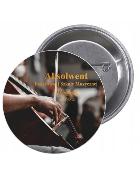 Przypinki buttony ABSOLWENT SZKOŁA MUZYCZNA KONTRABAS znaczki badziki z grafiką