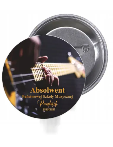 Przypinki buttony ABSOLWENT SZKOŁA MUZYCZNA GITARA ELEKTRYCZNA znaczki badziki z grafiką