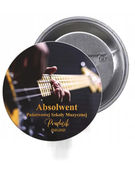 Przypinki buttony ABSOLWENT SZKOŁA MUZYCZNA GITARA ELEKTRYCZNA znaczki badziki z grafiką