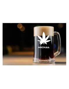 KUFEL do Piwa z GRAWEREM PREZENT z liściem zielonym