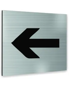 Tabliczka SREBRNA STRZAŁKA TEKST DOWOLNY TEKST NAPIS Tablica nierdzewna PIKTOGRAM ALUMINIUM