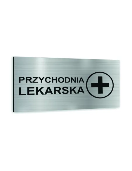 Tabliczka SREBRNA aluminiowa PRZYCHODNIA LEKARSKA NADRUK UV Tablica informacyjna