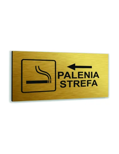 Tabliczka ZŁOTA aluminiowa STREFA PALENIA DOWOLNY NADRUK UV Tablica informacyjna