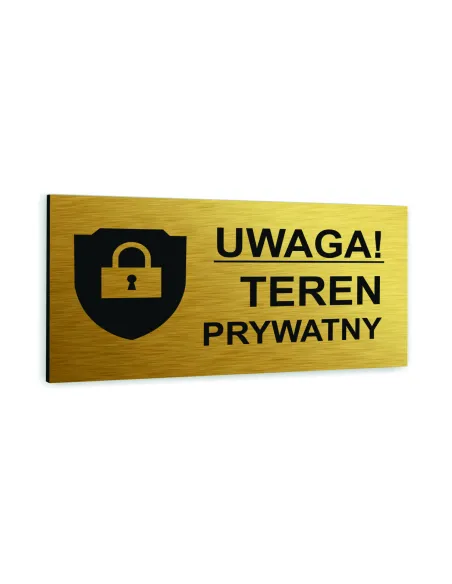 Tabliczka ZŁOTA aluminiowa TEREN PRYWATNY DOWOLNY NADRUK UV Tablica informacyjna