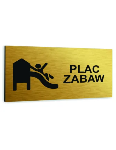 Tabliczka ZŁOTA aluminiowa PLAC ZABAW DOWOLNY NADRUK UV Tablica informacyjna