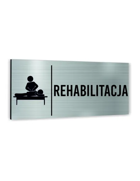 Tabliczka DOWOLNY TEKST NAPIS REHABILITACJA Tablica nierdzewna informacyjna SREBRNA