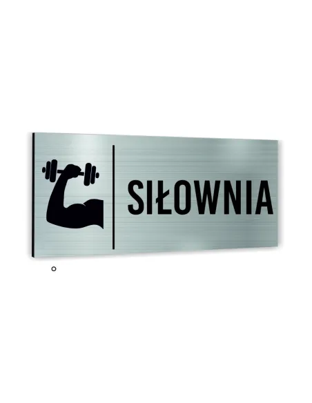 Tabliczka DOWOLNY TEKST NAPIS SIŁOWNIA Tablica nierdzewna informacyjna SREBRNA