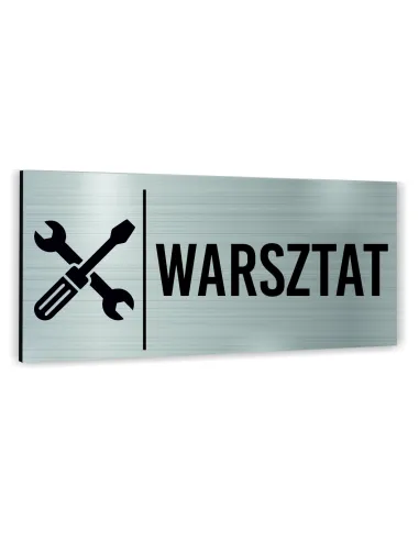 Tabliczka DOWOLNY TEKST NAPIS WARSZTAT Tablica nierdzewna informacyjna SREBRNA