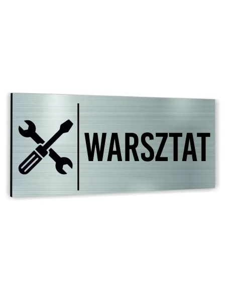 Tabliczka DOWOLNY TEKST NAPIS WARSZTAT Tablica nierdzewna informacyjna SREBRNA