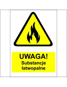 Naklejki na maszyny OZNACZENIE BHP UWAGA SUBSTANCJE ŁATWOPALNE