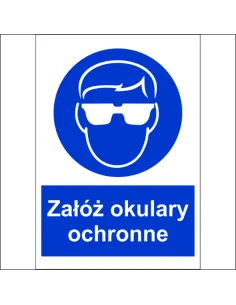 Naklejki na maszyny OZNACZENIE BHP ZAŁÓŻ OKULARY OCHRONNE