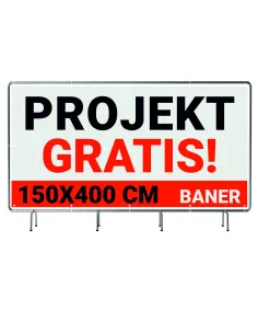 SOLIDNY BANER REKLAMOWY plandeka 150x400 cm LAKIER UV PROJEKT GRATIS