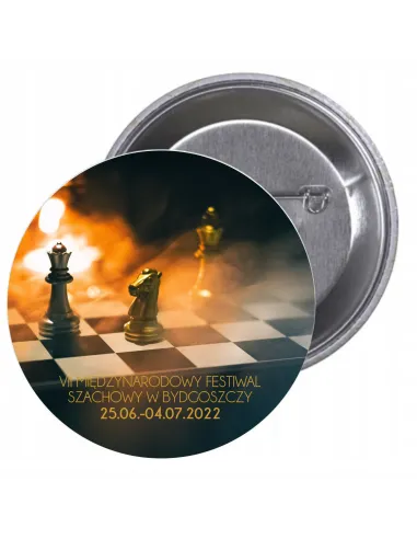 Przypinki buttony TURNIRJ - VII MIĘDZYNARODOWY FESTIWAL SZACHÓW W BYDGOSZCZY   znaczki badziki z grafiką