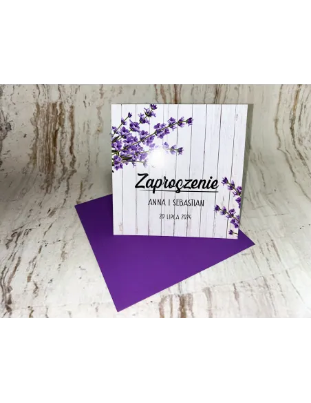 Zaproszenie na ślub ślubne weselne kwadratowe fioletowe + PROJEKT GRATIS