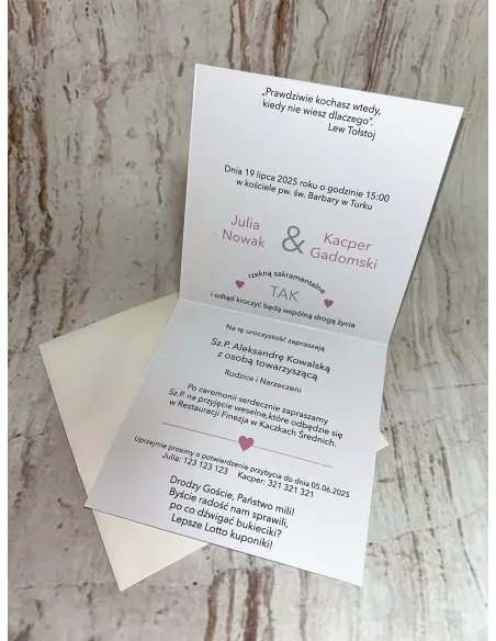 Zaproszenie na ślub ślubne weselne składane PROJEKT GRATIS