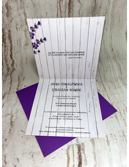 Zaproszenie na ślub ślubne weselne kwadratowe fioletowe + PROJEKT GRATIS