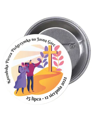 Przypinki buttony PIELGRZYMKA - KASZUBSKA PIESZA PIELGRZYMKA NA JASNĄ GÓRĘznaczki badziki z grafiką