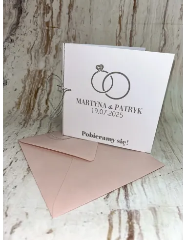 Zaproszenia ślubne GOTOWE zaproszenie na ślub srebrna kokardka + PROJEKT GRATIS