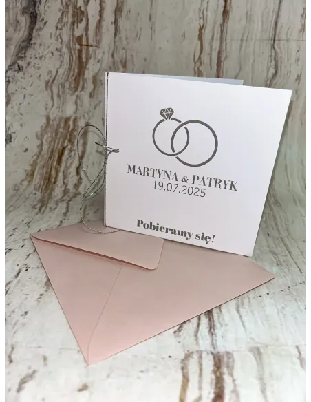 Zaproszenia ślubne GOTOWE zaproszenie na ślub srebrna kokardka + PROJEKT GRATIS