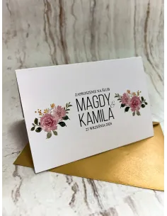 ZAPROSZENIA NA ŚLUB, Zaproszenie Ślubne różowe z kwiatami + PROJEKT GRATIS