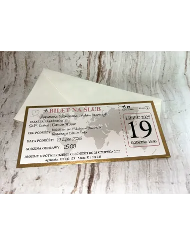 Zaproszenie BILET na ślub jednostronne  + PROJEKT GRATIS