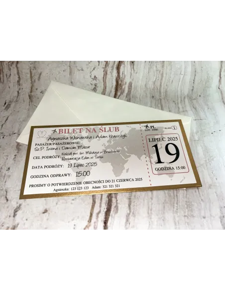 Zaproszenie BILET na ślub jednostronne  + PROJEKT GRATIS