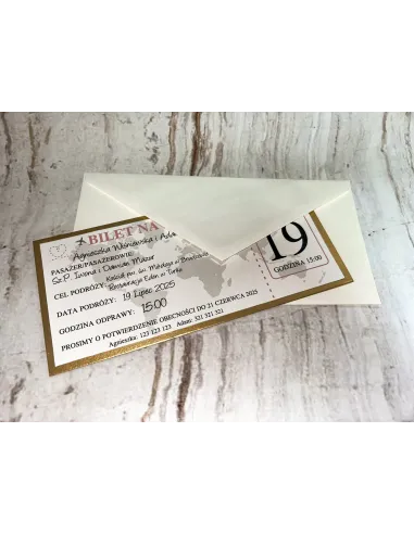 Zaproszenie BILET na ślub jednostronne  + PROJEKT GRATIS