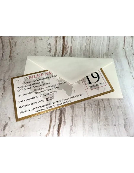 Zaproszenie BILET na ślub jednostronne  + PROJEKT GRATIS