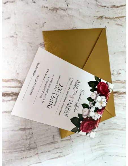 Zaproszenie na Ślub Wesele jednokartkowe w kwiaty + PROJEKT GRATIS