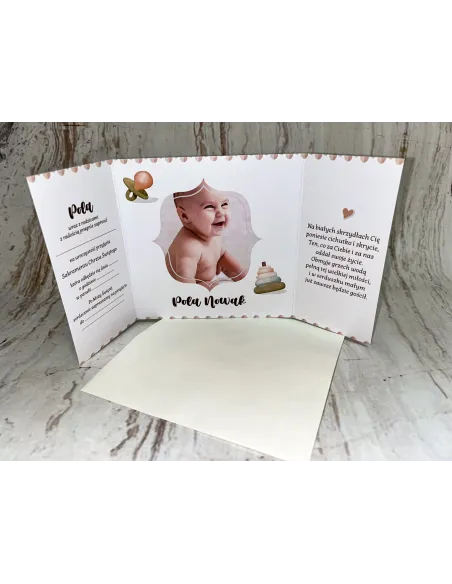 Zaproszenie na chrzest chrzciny składane ZE ZDJĘCIEM + POJEKT GRATIS