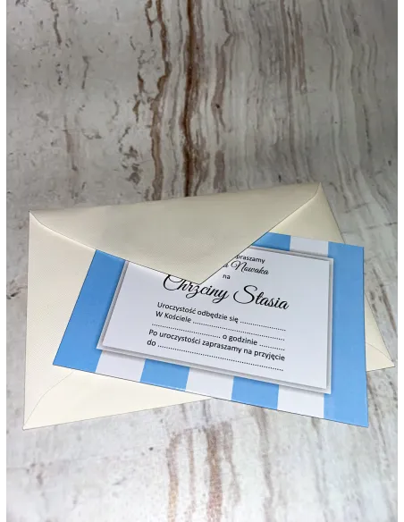 Zaproszenie na chrzest święty chrzciny niebieskie + POJEKT GRATIS