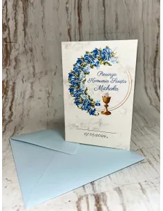 Zaproszenie na pierwszą komunię świętą motyw kwiatowy marmur Z PERSONALIZACJĄ Z IMIENIEM