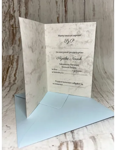Zaproszenie na pierwszą komunię świętą motyw kwiatowy marmur Z PERSONALIZACJĄ Z IMIENIEM