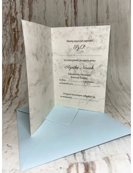 Zaproszenie na pierwszą komunię świętą motyw kwiatowy marmur Z PERSONALIZACJĄ Z IMIENIEM