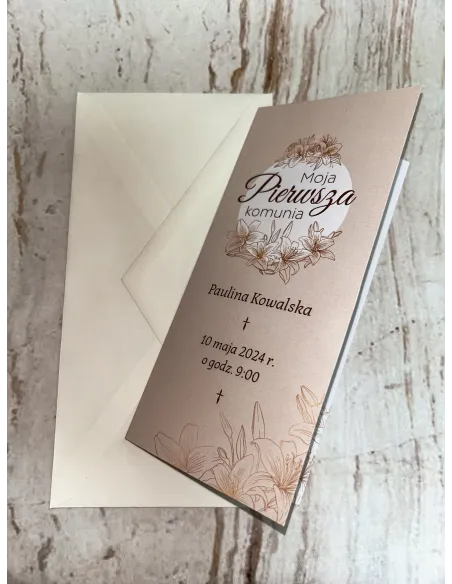 Zaproszenie na pierwszą komunię świętą zaproszenia komunijne różowe Z PERSONALIZACJĄ Z IMIENIEM ZDJĘCIEM